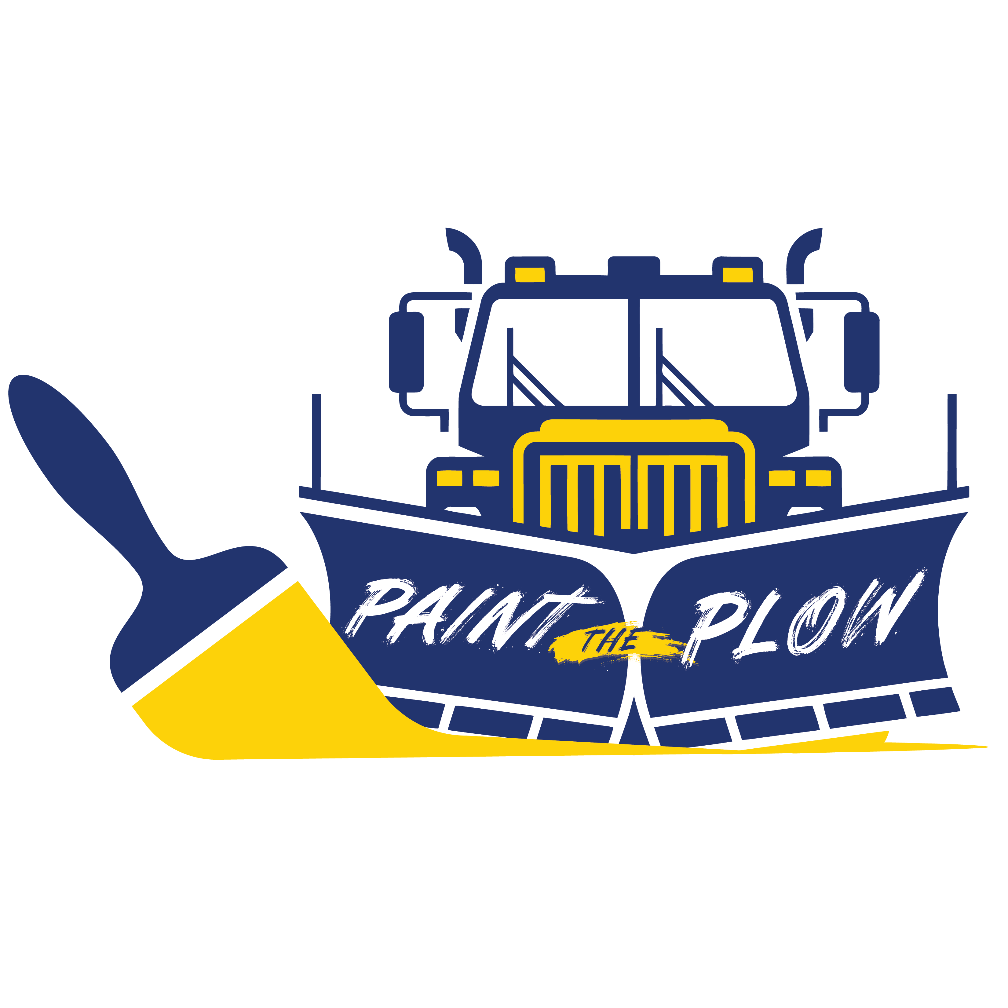 Paint the Plow Program Logo featuring a snowplow truck and a yellow paintbrush stroke